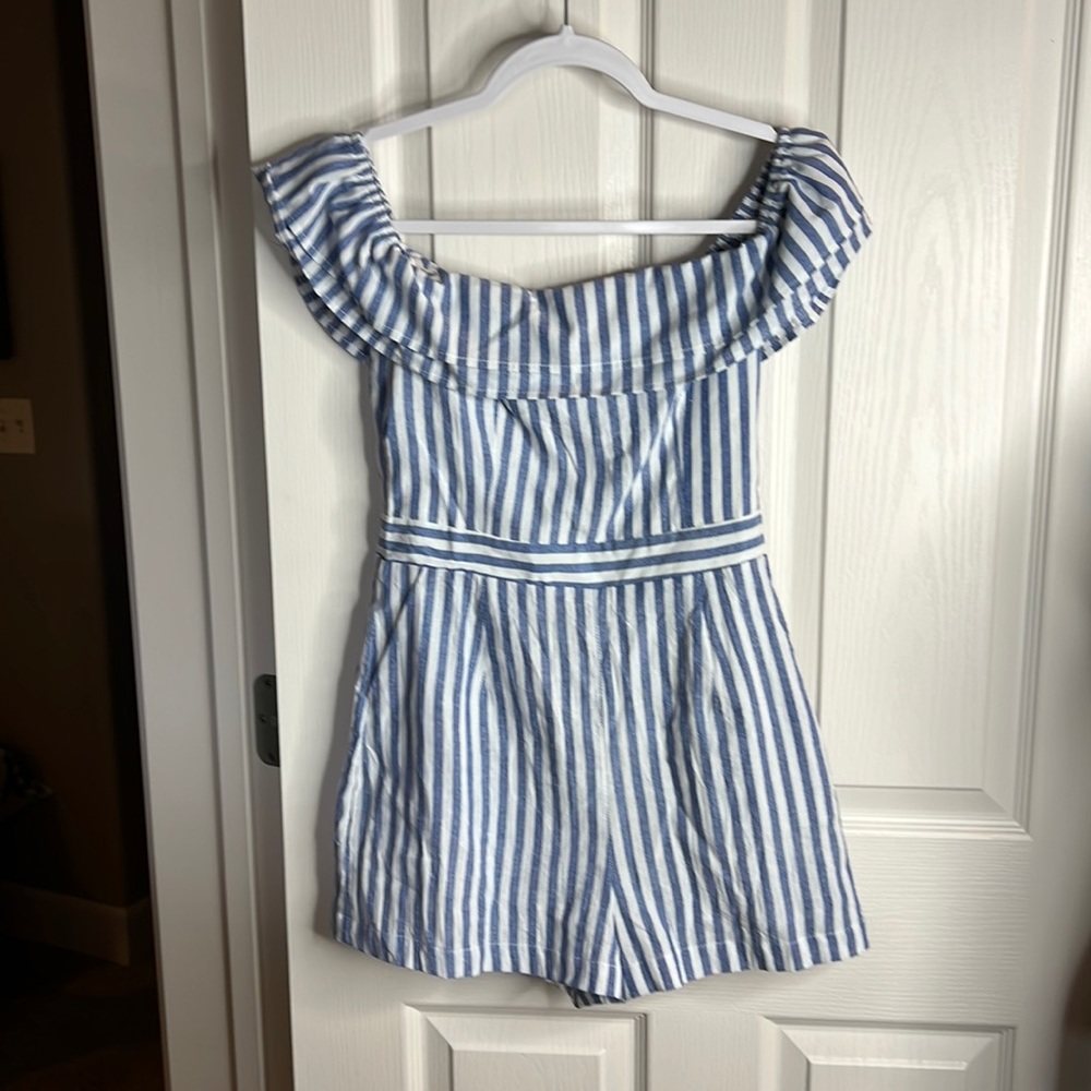 Blue and white romper